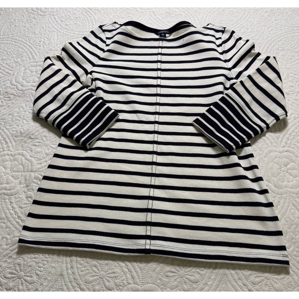 LANDS' END Striped Tunic Top WNS XS‎ White Navy Nautical Boat Neck 100% Cotton